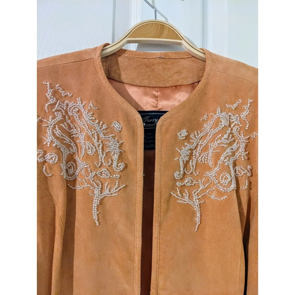 Terry Lewis Suede Leather Beaded Jacket with‎ Belt Womens Medium